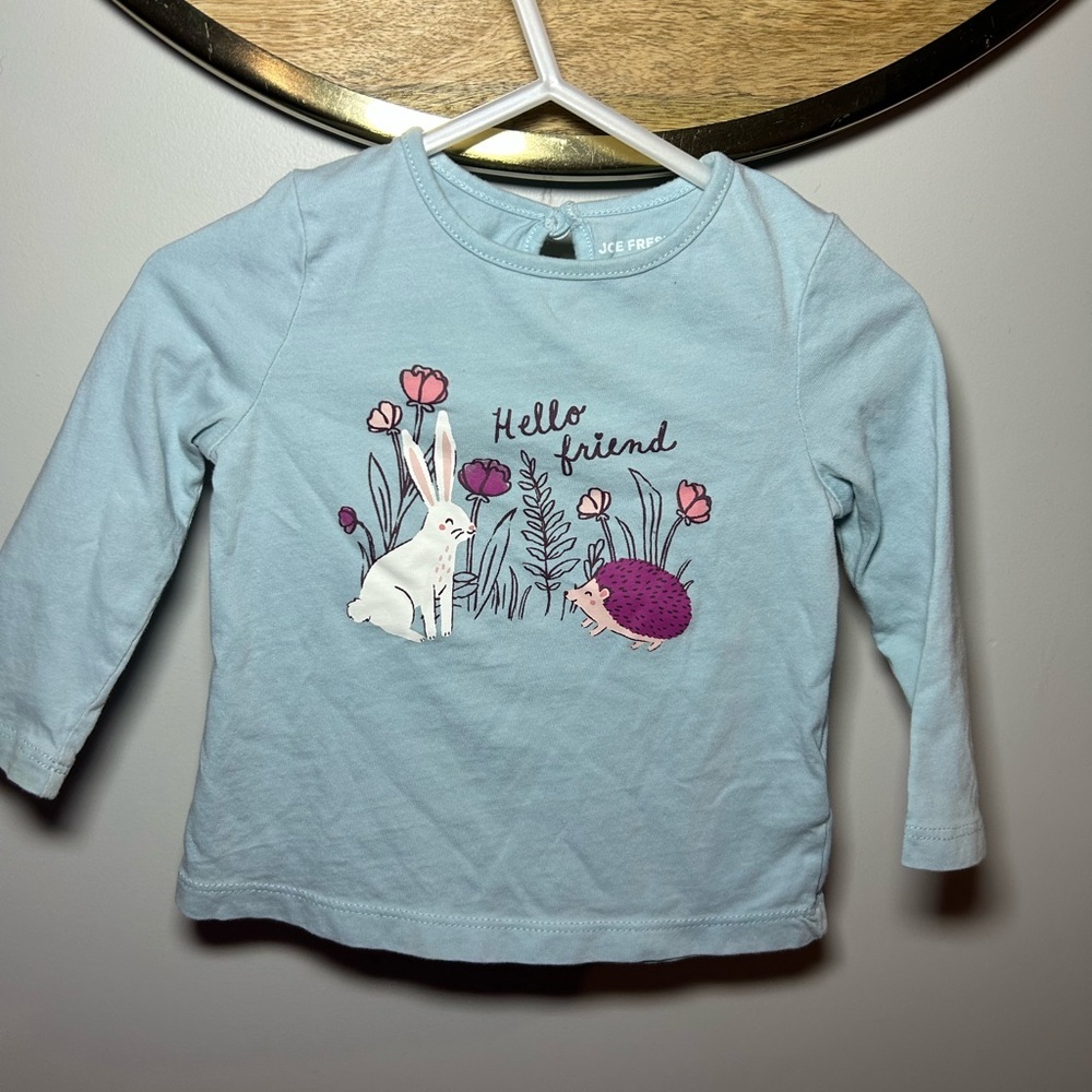 Joe Fresh Kids Light Blue Long Sleeve Tee - Bunny and Hedgehog Design